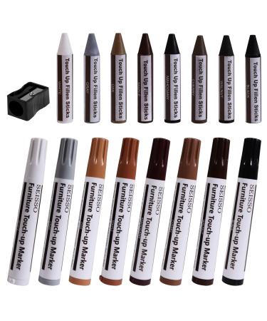 Furniture Markers Touch Up - Set of 17 - Furniture Scratch Repair Markers Kit, Wood Touch Up Markers and Wax Sticks with Sharpener, for Scratches, Stains, Floors, Laminate, Cabinet 8 + 8 Colors - Buy Online on GoSupps.com
