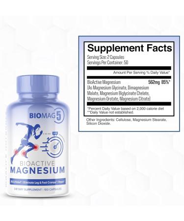 BioMag 5 Magnesium Complex Supplement for Women and Men 100 Capsules - Formulated in USA - BioActive and BioAvailable Magnesium Glycinate Malate Citrate Orotate and Biglycinate Chelate Supplements - Buy Online on GoSupps.com