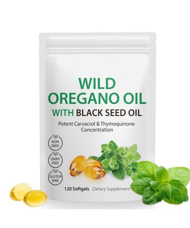 Oil of Oregano Softgels 120 Count 2 in 1 6000mg Oil of Oregano with Black Seed Oil 200mg Plant Based Organic Oregano Oil Supplement Capsules Non-GMO & Immune Support 1 Pack