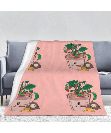 YYHHAOFA Sunflower Seeds and Strawberries Picture Flannel Blanket 66x90 in Normal : Skin-Friendly Warm and Comfortable Easy Care and Durable Black normal