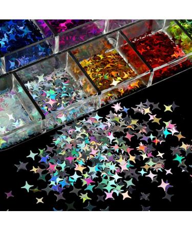 GZMAYUEN 12 Grids Irregular Stars Flake Nail Sequins | 3D Colorful Sparkly Nail Glitter for Manicure & DIY Nail Art Charms - Buy Online on GoSupps.com