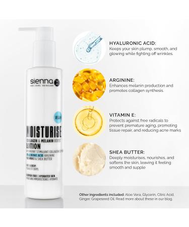 Sienna X Moisurise Hydrating Moisturizing Lotion with Collagen & Melanin Hyaluronic Acid Arginine Vitamin E & Shea Butter Perfect for Bronzers - Buy Online on GoSupps.com