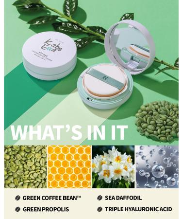 KabeElla Art Face Layering Cover Cushion SPF50+ PA++++ with Refill: Full-Coverage Foundation with Green Coffee Bean for Nourished, Dewy Skin - Buy Online on GoSupps.com
