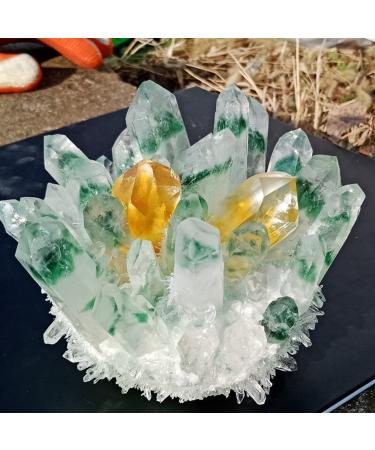 Natural Green Ghost Crystal Cluster Original Stone Reiki Orange Crystals Minerals Specimen Home Decor ZJGIDTEM (Color : 550-600g)