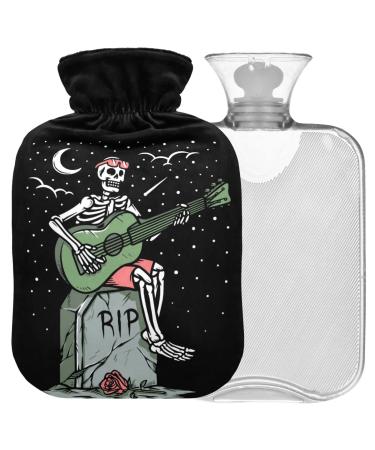 NAANLE SKULL SCHELETT PLAINAL GITARRE hot water bottle with cover Transparent hot water bottle Handfoot Warmer Heading bag for pain relief heat and cold therapy 1L