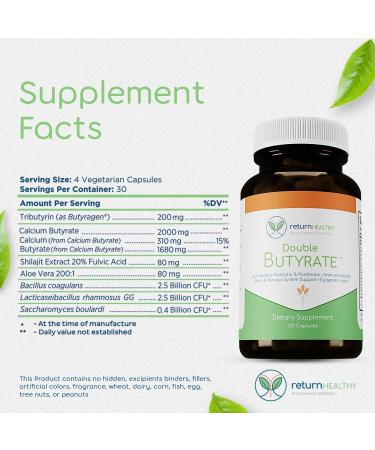 Double Butyrate Gut Health Supplement | Probiotic & Postbiotic Digestive Supplements for Gut Support | Enhances Immune Brain & Nervous System Function | Odor-Free Formula | 120 caps Unflavored 120 Count (Pack of 1) - Buy Online on GoSupps.com