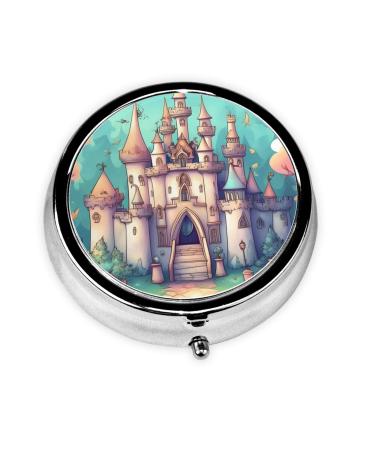 Classical Castleround Pill Box 3 Compartment Round Pill Box Organizer &Portable Travel Pill Box for Traveling.
