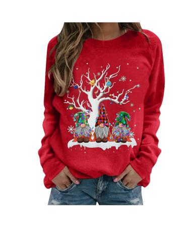 Women's Christmas Sweatshirts Cute Snowman Penguin Print O-Neck Raglan Top Shirt Pullover Comfy Warm Xmas Jumper Winter Long Sleeve Tops Loose Tunic Top Sweaters Z36-red 3XL