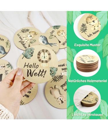 Wood Milestone Cards for Babies - 15pc Set with Fabric Bags | 30 Unique Wooden Slice Patterns | Perfect Baby Gift & Baptism Present | Ideal for Expecting Mothers - Buy Online on GoSupps.com