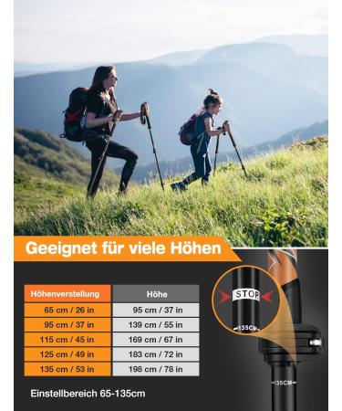 Glymnis Carbon Nordic Walking Sticks | Adjustable 65-135cm Trekking Poles | Lightweight Hiking Sticks with Cork Handle & Rubber Buffers - Black - Buy Online on GoSupps.com