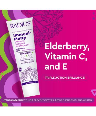 Radius ImmuniMinty Immune Support Toothpaste 2.5 Oz - Elderberry Mint - Pack of 1 Elderberry Mint 2.5 Ounce (Pack of 1) - Buy Online on GoSupps.com