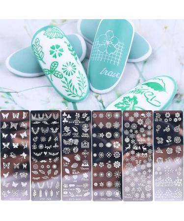 6pcs Stainless Steel Nail Stamping Plates Kit with Stamper and Scraper - Retro Floral Designs for Women's Fashion Art - Buy Online on GoSupps.com