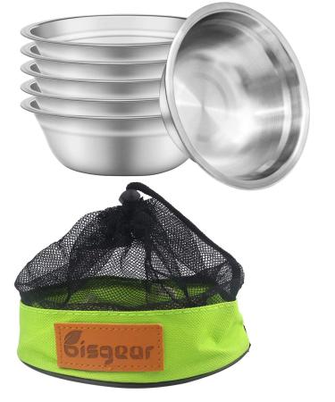 Bisgear 6pcs Backpacking Camping Stainless Steel 6 inch Bowl Mess Kit Set with Mesh Travel Bag Lightweight Dinnerware Round BPA Free Serving Bowls for Outdoor Bug Out