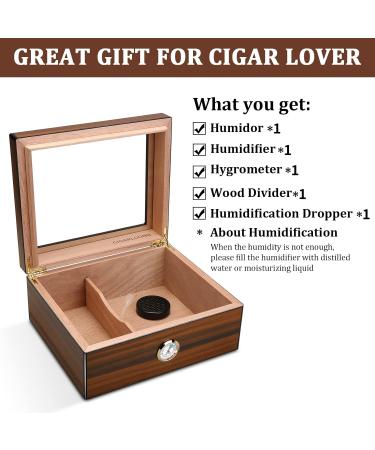 CIGARLOONG Cigar Humidor for 35-60 Cigars Large Capacity Brown Desktop Cedar Cigar Storage Box with Humidifier and Hygrometer (Large Size) - Buy Online on GoSupps.com