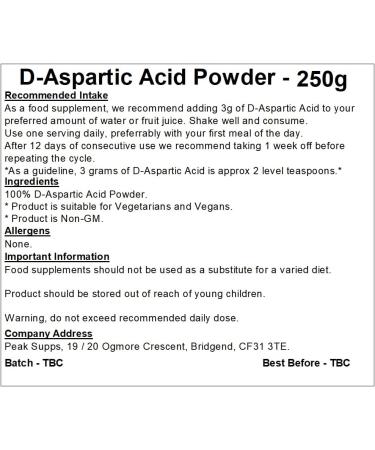Pure DAA (250g) Aspartic Acid Powder 250g Pack | High Quality and Effective - Buy Online on GoSupps.com