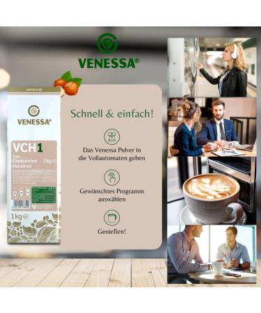 VENESSA VCH 1 Cappuccino Hazelnut 10 x 1 kg Very economical Conservation pack Instant soluble coffee with hazelnut flavour Creamy aroma All Vending & Office coffee machines - Buy Online on GoSupps.com