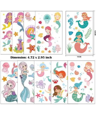 Mermaid Temporary Tattoos(80 designs) - COKOHAPPY Fake Mermaid Assorted Temporary Tattoos For Kids Children Girls Birthday Party Favors Supplies Party Accessories - Buy Online on GoSupps.com
