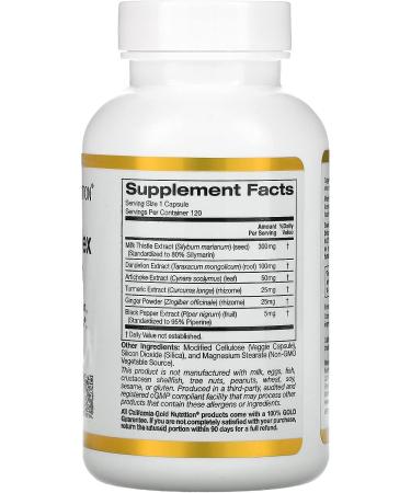California Gold Nutrition Silymarin Liver Health Complex - Synergistic Liver Detox & Cleanse with Milk Thistle, Curcumin & Botanical Extracts - 120 Veg Caps - Buy Online on GoSupps.com
