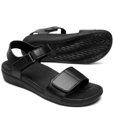 MEGNYA Comfortable Arch Support Walking Sandals for Women Plantar Fasciitis Slides with Soft Straps Orthotic Sandals with Anti Slip Lightweight Sole 9 W1-black