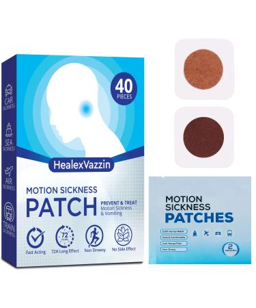 HealexVazzin 40 Counts Motion Sickness Patches Sea Sickness Patch for Travel of Cars Ships Planes Fast Acting and No Side Effects with Waterproof Non drows