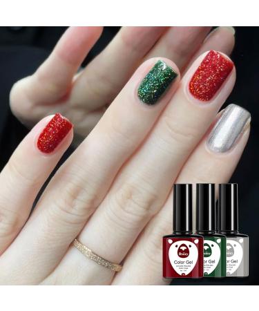 Christmas Gel Nail Polish Set Glitter Red Green Silver 3 Colors Burgundy Dark Red Soak Off LED/UV Lamp Manicure Nail Varnish Sets for Women Nail Art Salon DIY Home - Buy Online on GoSupps.com