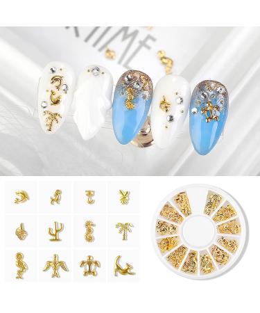 Buy SILPECWEE 3D Gold Nail Charms - Hollow Metal Star Moon Heart & Beach Nail Studs for Acrylic Nail Art | International Shipping - Buy Online on GoSupps.com