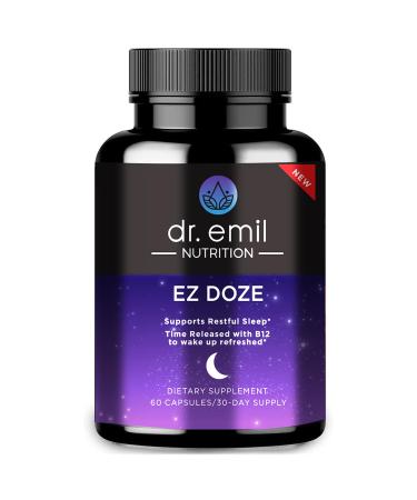 DR. EMIL NUTRITION EZ Doze Melatonin-Free Natural Sleep Aid with L-Theanine GABA & 5HTP - Extra Strength Sleeping Pills for Adults - Safe and Non-Habit Forming (60 Veggie Capsules) 60 Count (Pack of 1) Ez Doze