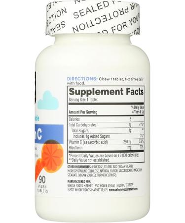 365 by Whole Foods Market Kid' Chewable Vitamin C Natural Orange Flavor Vegan 90 Count 90 Count (Pack of 1) - Buy Online on GoSupps.com