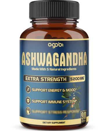 Ashwagandha Extract Capsule - Great Strength 5200mg of Powder. Blended Ginger Root  Turmeric Curcumin  Rhodiola Rosea Root and Black Pepper - 90 Capsules - 3 Month Supply