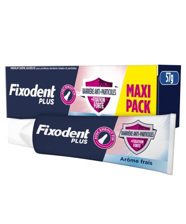 Fixodent Plus Fra cheur Cr me Adh sive Pour Proth ses Dentaires Barri re Anti-Particules Maxi Pack Methe 57g
