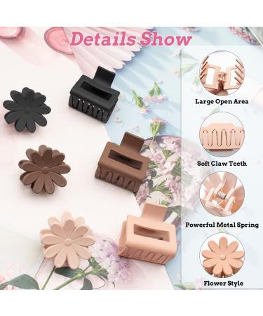 6 Pack Small Flower Claw Clips - Neutral Colors Non-Slip Hair Clips for Thin Hair - 2 Inch Rectangle Design for Women & Girls - Buy Online on GoSupps.com
