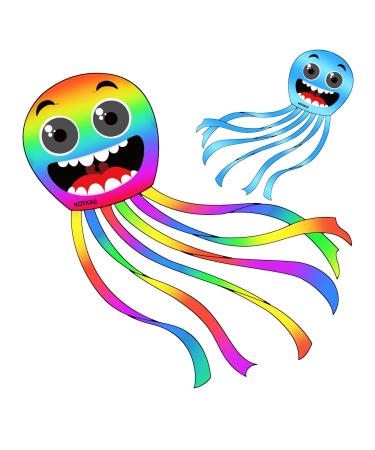 Kites for Kids Ages 4-8,Easy to Fly Octopus Kites for Toddlers Age 3-5 Boys Girls Beach Kite 2 Pack Easy Flying Kites for Childern 8-12 Durable Beginer Nylon Kite Rainbow and Blue Blue and Rainbow