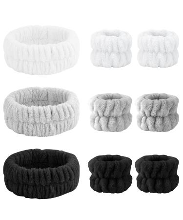 9 PCS Spa Headband & Wristband Set | Soft Coral Fleece Hair Wrap | Highly Absorbent | for Face Washing, Shower, Makeup | Black, White, Grey - Buy Online on GoSupps.com