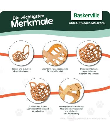 Baskerville Anti-Poison Bait Muzzle for Large Dogs - Size 9 | Pant & Drink Comfort Bite Protection Padded Nose Strap - Buy Online on GoSupps.com