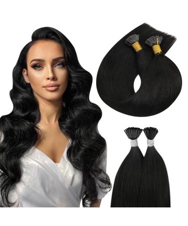 Moresoo real hair Extensions Bondings 60 cm keratin extensions real hair black I tip extensions #1b natural black keratin bonding extensions real hair silky just 50s/40g 24 inches 60 cm 3.i-tip #1b