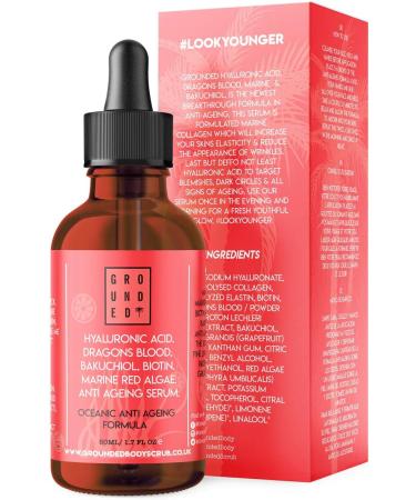 Grounded Hyaluronic Acid Serum | Anti Ageing Face Solution | Instantly Targets Wrinkles Fine Lines & All Signs of Ageing | Formulated with Dragons Blood & Marine Collagen | Pure Natural Skincare 50mL - Buy Online on GoSupps.com