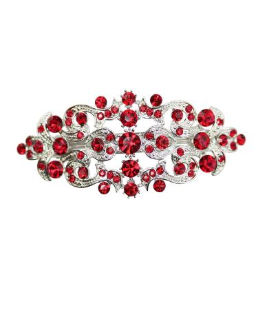 Faship Gorgeous Red Crystal Floral Hair Barrette Clip