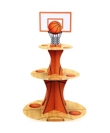 Basketball Theme Party Cupcake Stand Decorations, 3 Tier Sports Theme Party Cupcake Tower Basketball Birthday Party Table Decor for Teenagers Basketball Sports Birthday Party Supplies (Basketball)