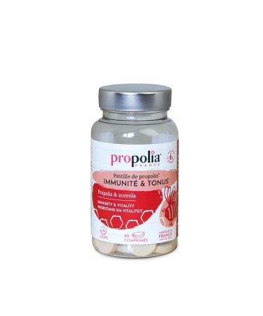 PROPOLIA - Tonus & Immunity tablets - Dietary supplement Immune system - Propolis & Vitamin C (Acerola) - Red fruit taste - Made in France - 60 chewable tablets