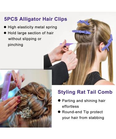Detangling Hair Brush Set with Wide Tooth Comb and Rat Tail Comb - Purple | EZ Detangler Brush for Black Natural Hair - 5PCS Alligator Clips | Men, Women, Kids - Buy Online on GoSupps.com