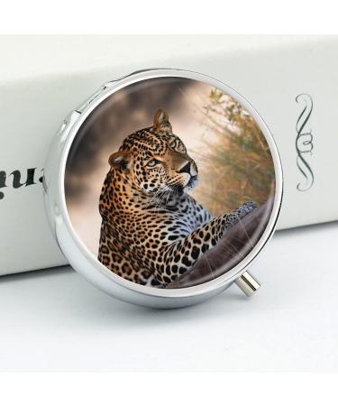 Round Leopard Print Pill Box - 3 Compartment Portable Medicine Organizer | Decorative Metal Pocket Pill Case - Buy Online on GoSupps.com