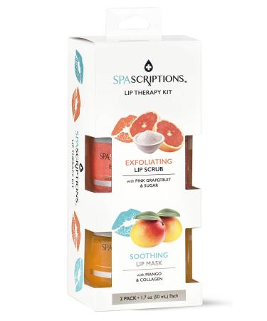 Spascriptions 2-Pack Lip Therapy Treatment to Fight Mask Wearing Dryness, Lip Scrubs and Lip Masks Exfoliate Hydrate and Sooth (Soothing)
