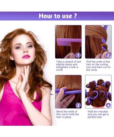 Qinersaw 40pcs Papilotten Curlers - Heatless Flexible Hair Rollers for Women & Girls | Includes 2 Combs & 3 Clips - Black & Purple - Buy Online on GoSupps.com