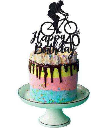 Bicycle 40th Birthday Cake Topper for Man Cycling Theme Decoration Funny 40 Year Fabulous and Happy Forty Party Handmade (Black) - Buy Online on GoSupps.com