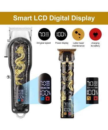 Professional Cordless Hair Clippers for Men | T-Blade Trimmer Set with LED Display - Black & Gold - Buy Online on GoSupps.com