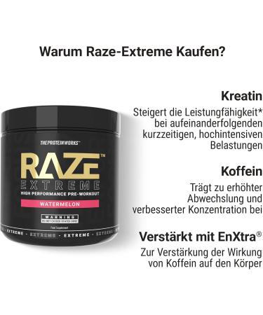 Protein Works Raze Extreme Pre-Workout Powder - Watermelon Flavor | Creatine Caffeine & Beta Alanine | Boost Energy | 30 Servings - Buy Online on GoSupps.com