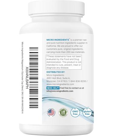 Micro Ingredients Pure Magnesium Glycinate 400mg Per Serving 240 Capsules | Chelated Mineral Supplements with Elemental Form | Non-GMO Filler Free - Buy Online on GoSupps.com