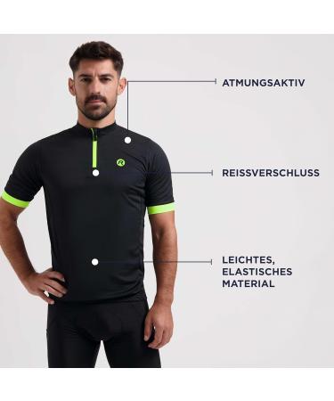 Rogelli Core Men's Short Sleeve Bicycle Jersey - Breathable Black/Fluorine - 3 Back Pockets - 5XL Racing Bike Jersey - Buy Online on GoSupps.com