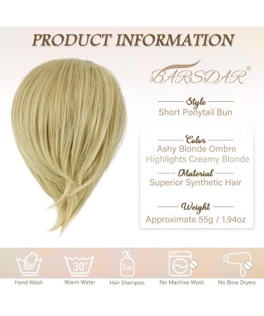 BARSDAR HAARDIAD Hair Extensions - Straight Synthetic Short Ponytail Rolls & Hair Jewelry Scrunchie for Women - Ash Brown & Bleaching Blonde (20cm) - Buy Online on GoSupps.com