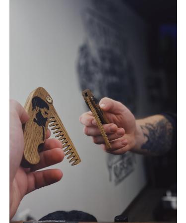 B4K Premium Handmade Wooden Comb for Men | Travel-Sized Multifunctional Pocket Comb for Hair Beard & Mustache | Perfect for Oils & Balm - Engraved Oak Gentlemen - Buy Online on GoSupps.com